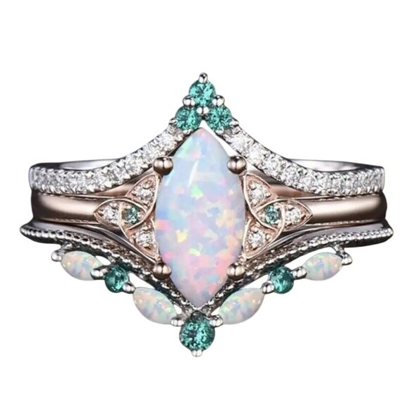 Marquise Cut Ethiopian Fire Opal with Moissanite & Emeralds in a Celtic Knot - Picture 5 of 5